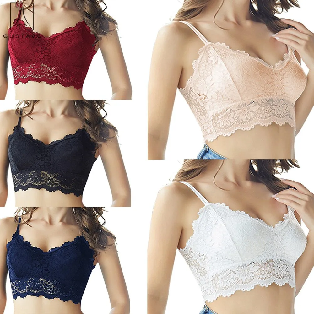 5 Pack Women Sexy Lace Padded Camisole V Neck Crochet Bralette Half Bra Spaghetti Strap Crop Tops Vest