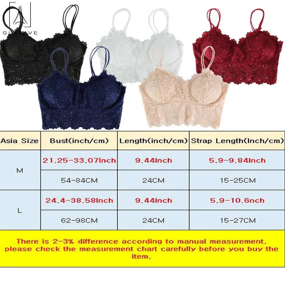 5 Pack Women Sexy Lace Padded Camisole V Neck Crochet Bralette Half Bra Spaghetti Strap Crop Tops Vest