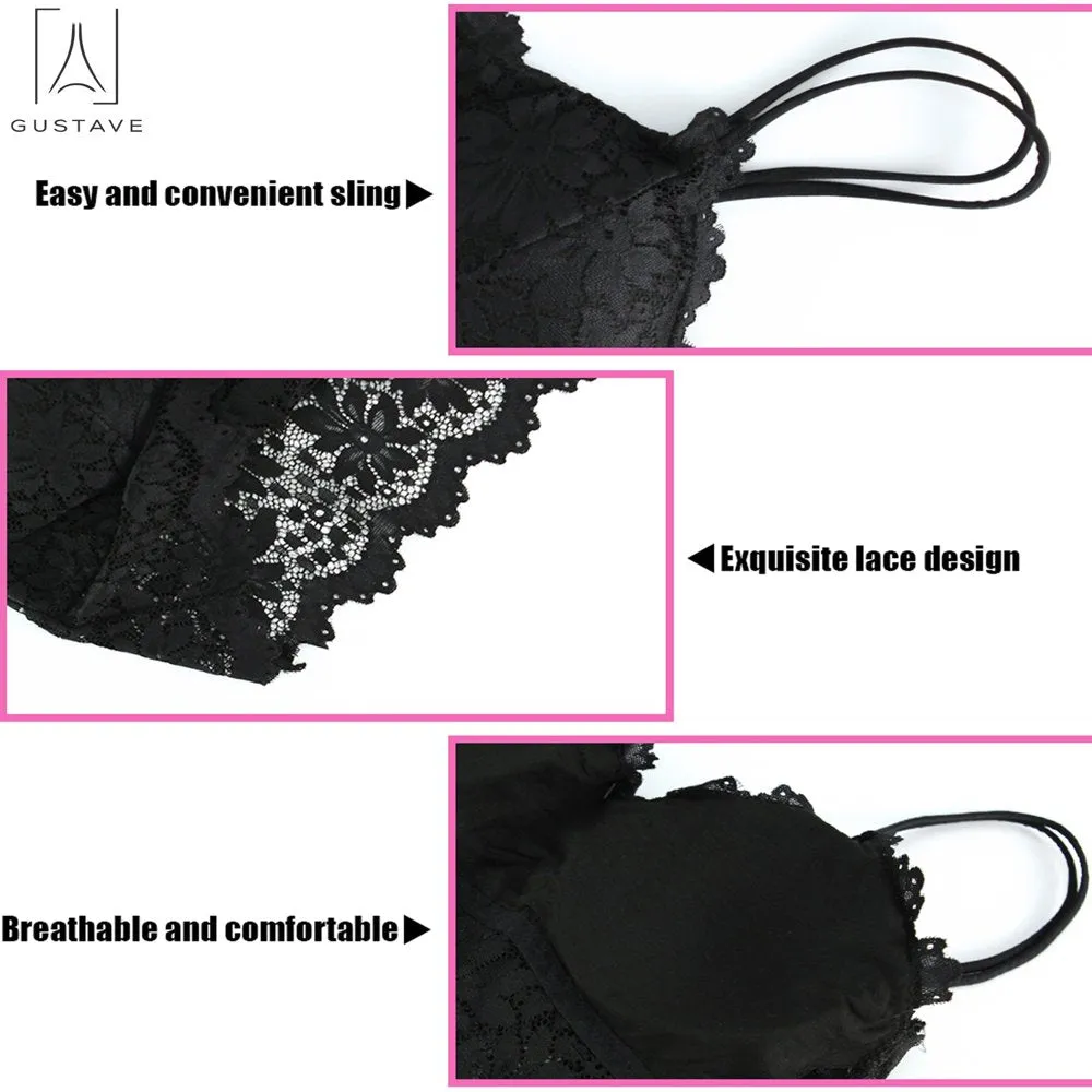 5 Pack Women Sexy Lace Padded Camisole V Neck Crochet Bralette Half Bra Spaghetti Strap Crop Tops Vest