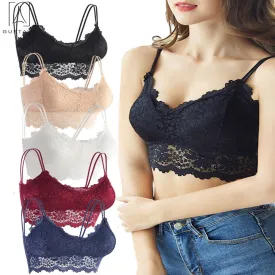 5 Pack Women Sexy Lace Padded Camisole V Neck Crochet Bralette Half Bra Spaghetti Strap Crop Tops Vest