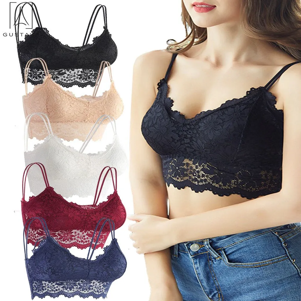 5 Pack Women Sexy Lace Padded Camisole V Neck Crochet Bralette Half Bra Spaghetti Strap Crop Tops Vest