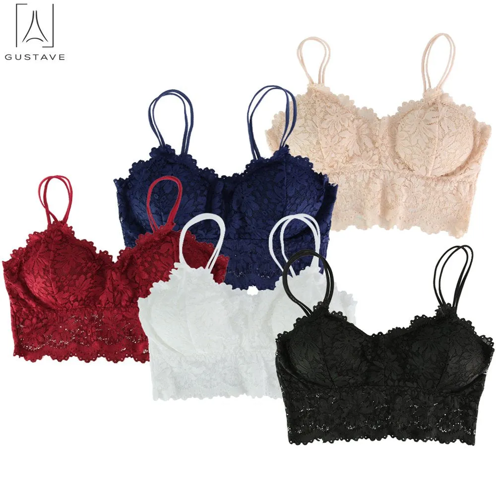 5 Pack Women Sexy Lace Padded Camisole V Neck Crochet Bralette Half Bra Spaghetti Strap Crop Tops Vest