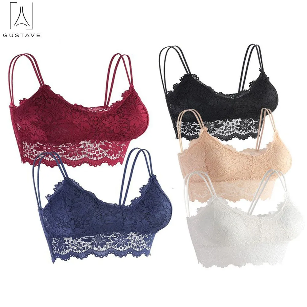 5 Pack Women Sexy Lace Padded Camisole V Neck Crochet Bralette Half Bra Spaghetti Strap Crop Tops Vest