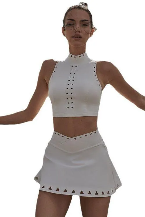 A-line V waist lined tennis miniskirt suit