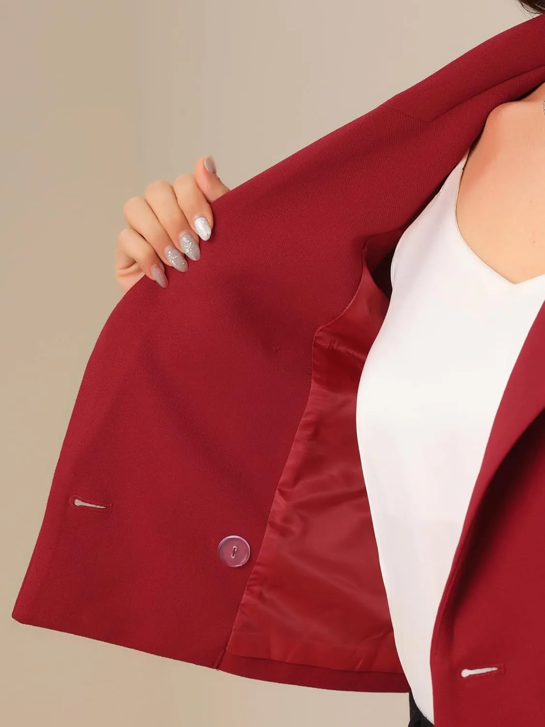 Allegra K Business Casual Cropped Blazer for Women's 2025 Trendy Double Breasted Long Sleeve Short Jacket