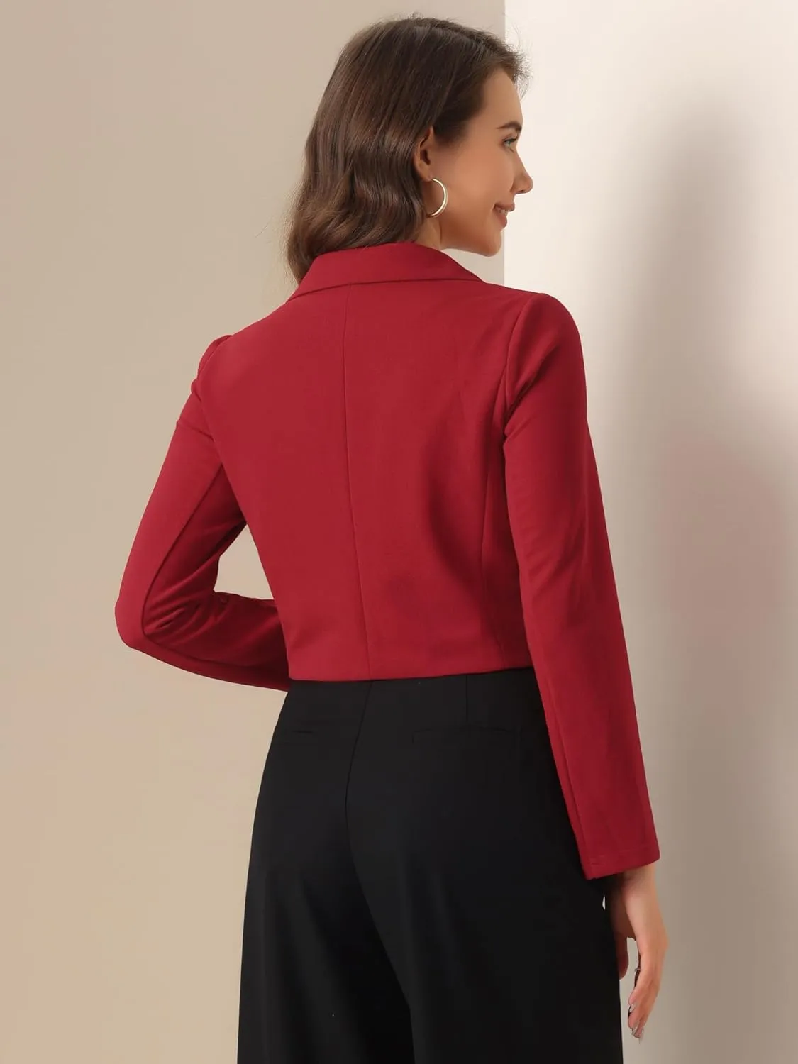 Allegra K Business Casual Cropped Blazer for Women's 2025 Trendy Double Breasted Long Sleeve Short Jacket