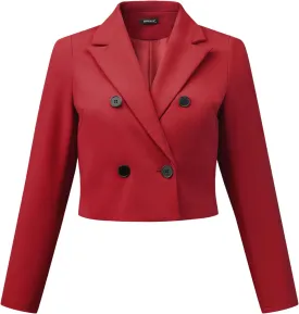 Allegra K Business Casual Cropped Blazer for Women's 2025 Trendy Double Breasted Long Sleeve Short Jacket