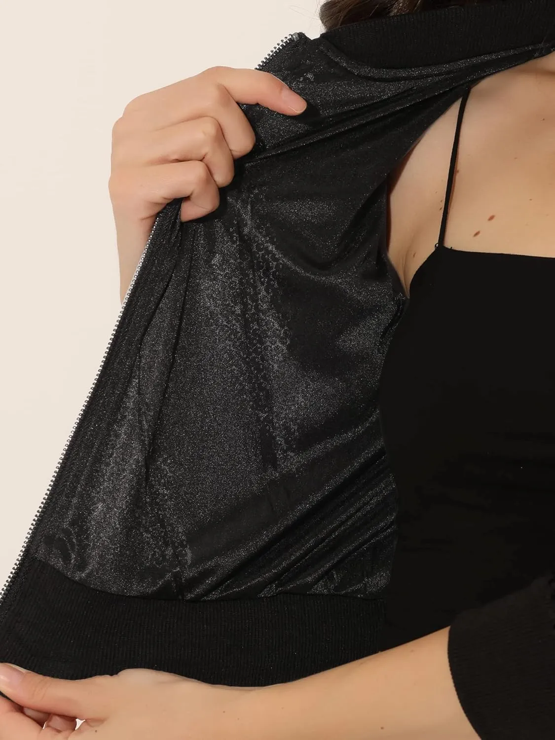 Allegra K Women Sequin Jackets 2025 Party Club Sparkly Cropped Bomber Jacket Disco Outfit