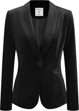 Allegra K Women's Halloween Christmas Office Coat Solid Shawl Collar 1 Button Velvet Blazer