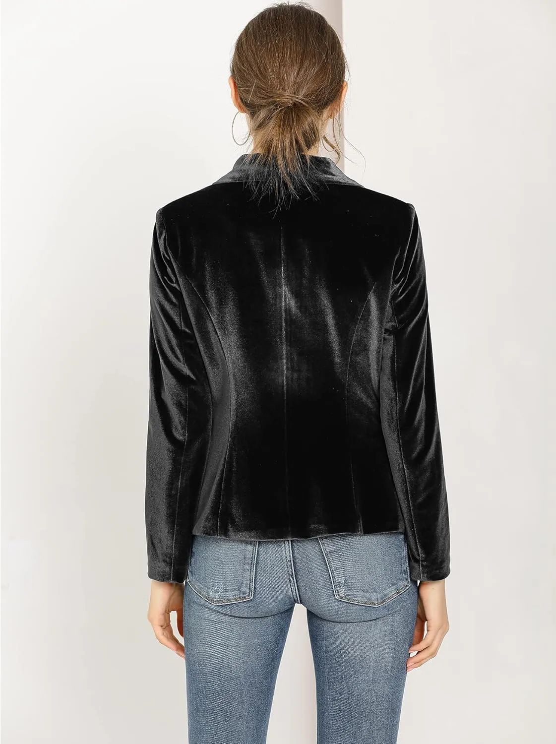 Allegra K Women's Halloween Christmas Office Coat Solid Shawl Collar 1 Button Velvet Blazer