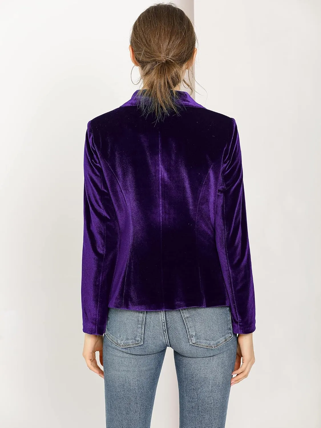 Allegra K Women's Halloween Christmas Office Coat Solid Shawl Collar 1 Button Velvet Blazer