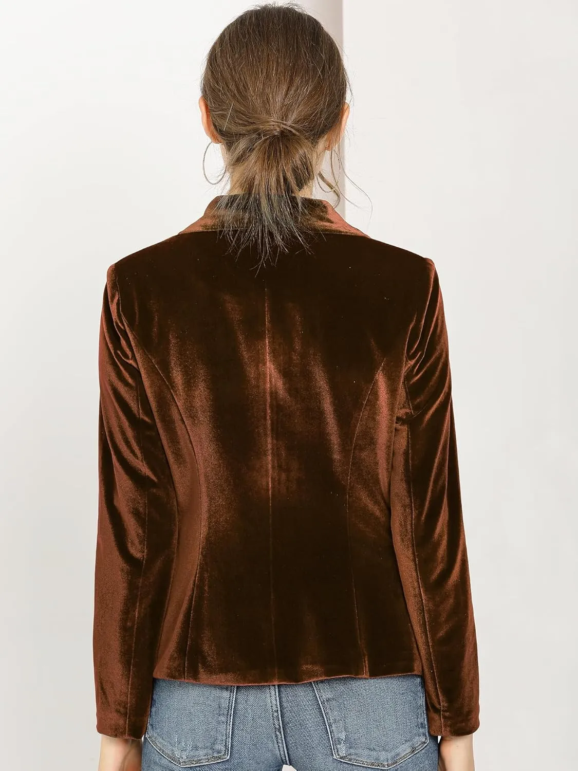 Allegra K Women's Halloween Christmas Office Coat Solid Shawl Collar 1 Button Velvet Blazer
