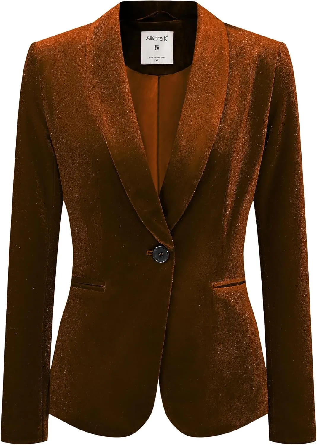 Allegra K Women's Halloween Christmas Office Coat Solid Shawl Collar 1 Button Velvet Blazer