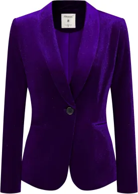 Allegra K Women's Halloween Christmas Office Coat Solid Shawl Collar 1 Button Velvet Blazer