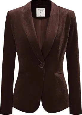 Allegra K Women's Halloween Christmas Office Coat Solid Shawl Collar 1 Button Velvet Blazer