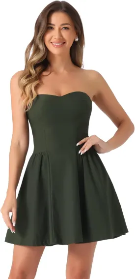 Allegra K Women's Sexy Strapless Party Dress Sweetheart Neck Off Shoulder Sleeveless Mini Dress