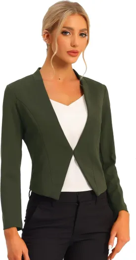Allegra K Women's Work Office Suit Collarless Casual Cropped Blazer Jacket