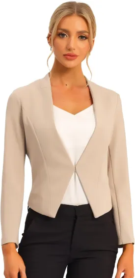Allegra K Women's Work Office Suit Collarless Casual Cropped Blazer Jacket