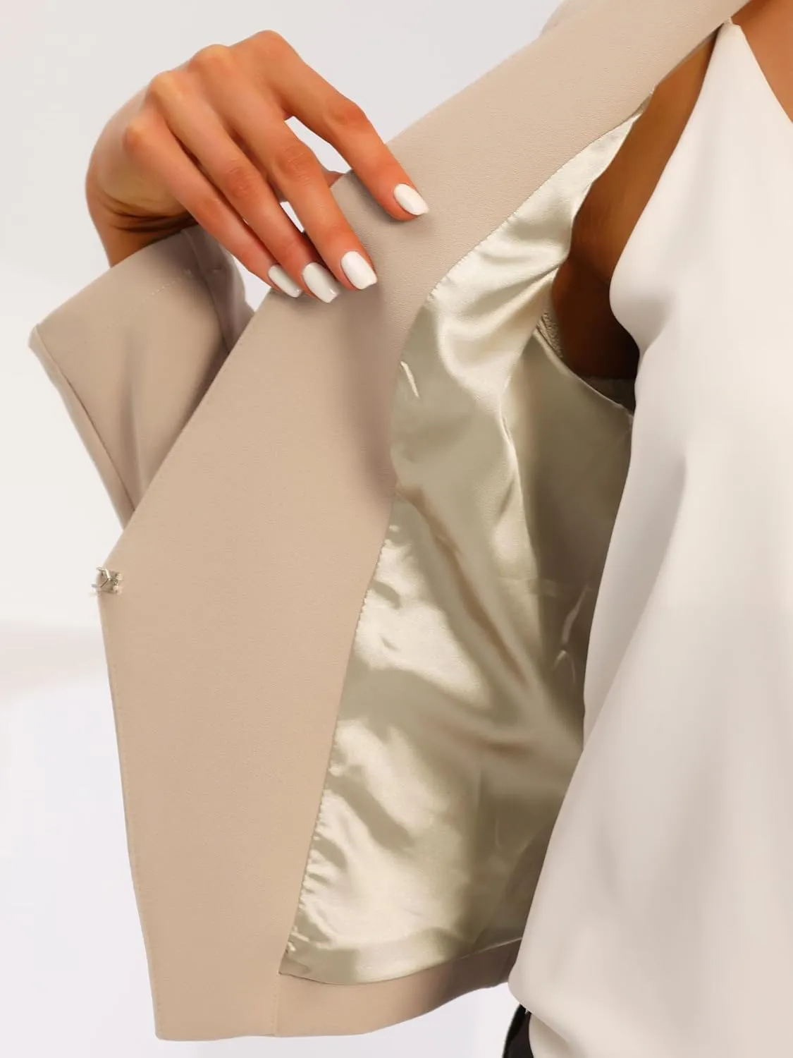 Allegra K Women's Work Office Suit Collarless Casual Cropped Blazer Jacket