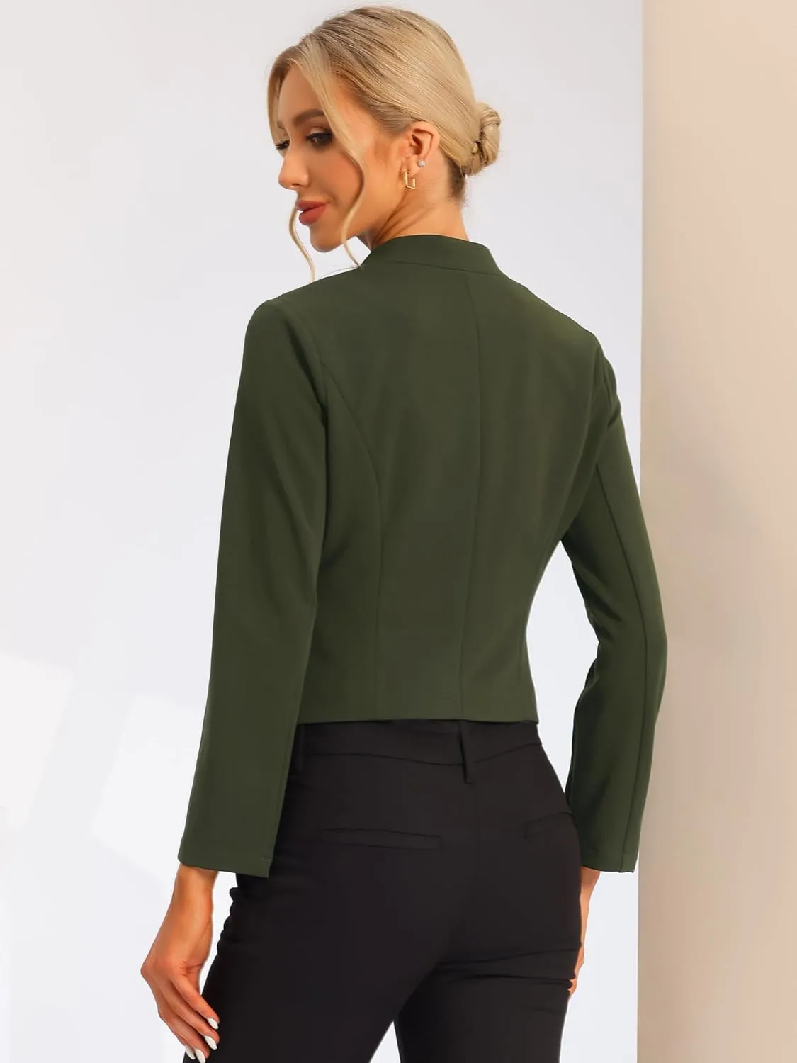 Allegra K Women's Work Office Suit Collarless Casual Cropped Blazer Jacket