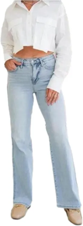 Arisefrom Jeans Plus Size Vintage Wash Tummy Control Stretchy Top Straight Leg Jeans High Rise Bootcut