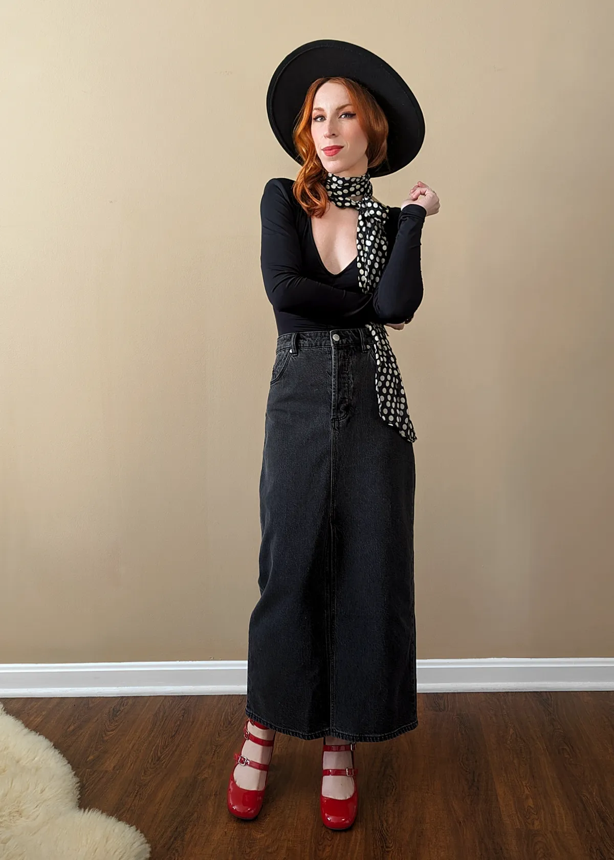 Ash Black Chicago Denim Midi Skirt