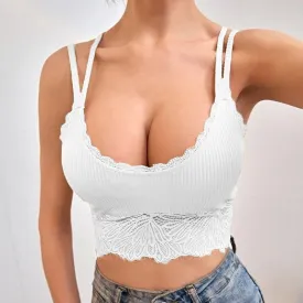 Back to school outfit Amozae  Backless Lace Camisole Backless Crop Top   Ladies Summer Vintage   Sweet Vest Solid Color Simple Top Women's Underwear
