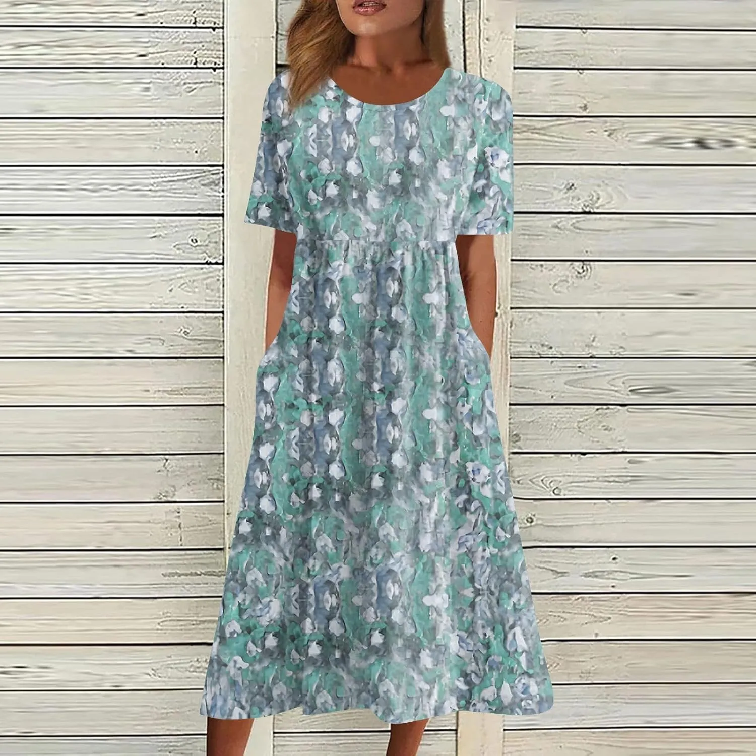 Below The Knee Short Sleeve Cover Up Ladies Dressy Classic Summer Soft Graphic Cotton Dress for Women.