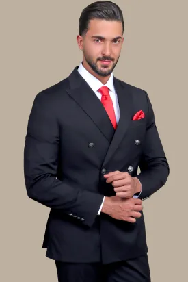 Black Double-Breasted Suit with Metal Buttons – 3-Piece Set