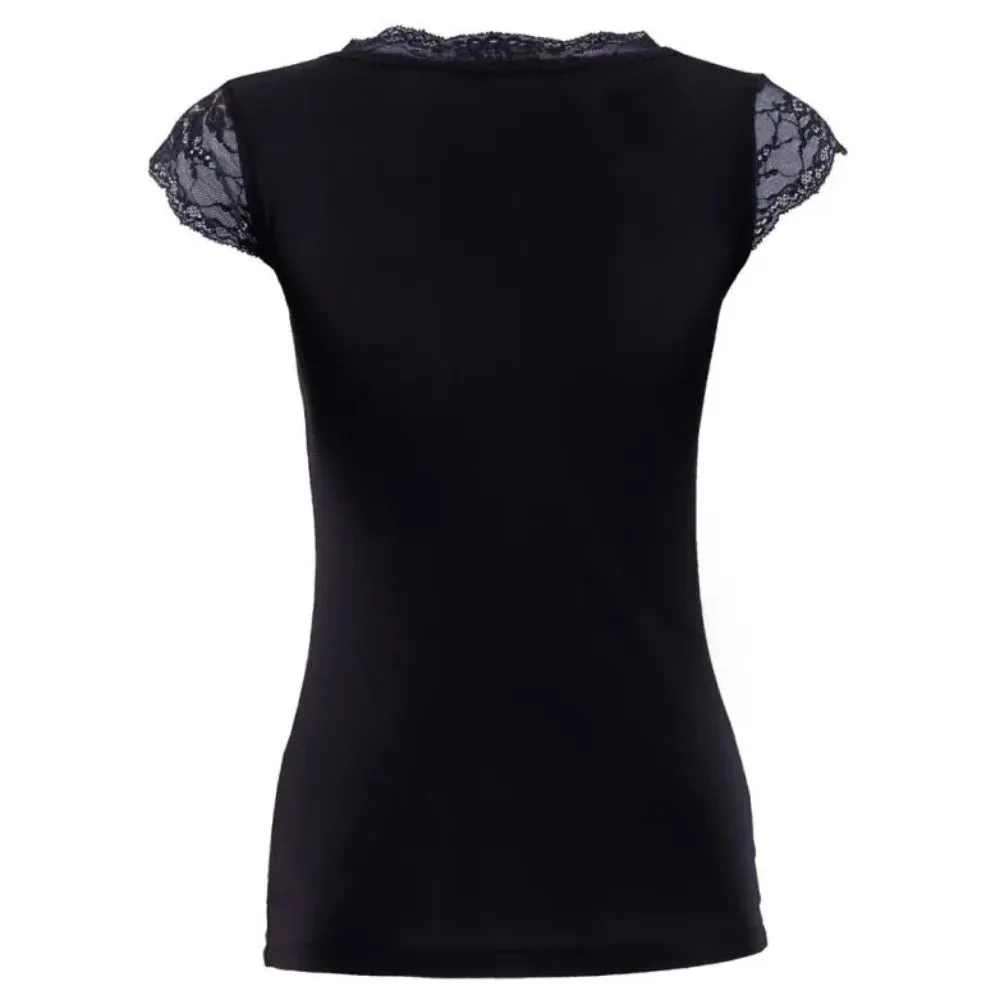 Black Spade V-Neck Top In Black