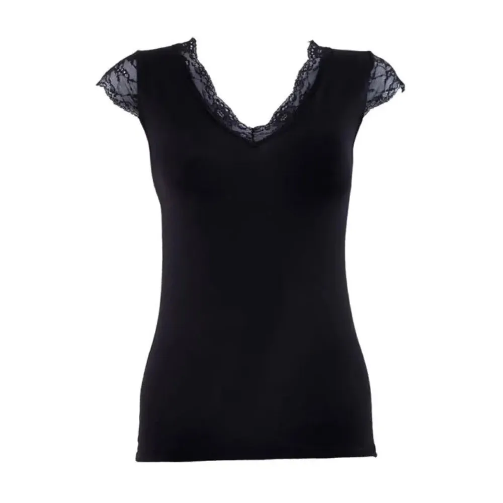 Black Spade V-Neck Top In Black