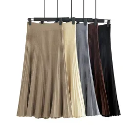 Chic High Waist Pleated Midi Skirt with Vertical Stripes
