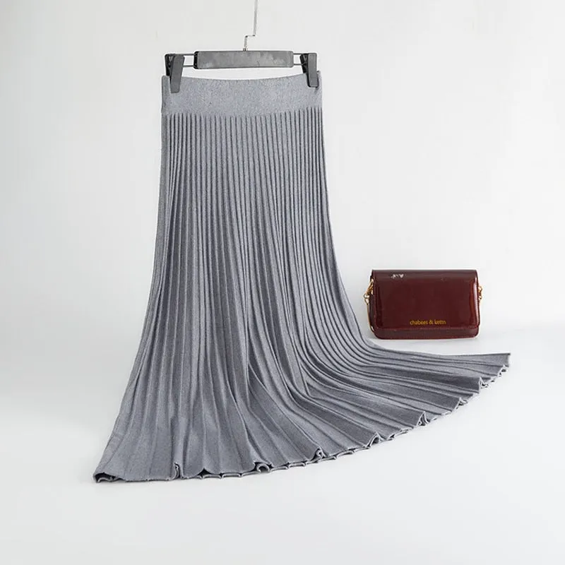 Chic High Waist Pleated Midi Skirt with Vertical Stripes