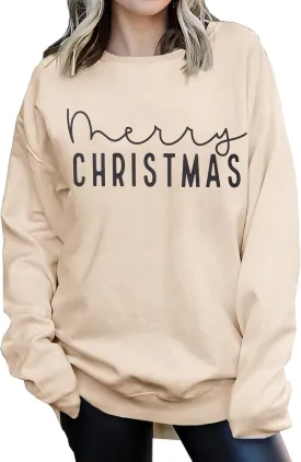 CM C&M WODRO Merry Christmas Sweatshirt Women Crewneck Xmas Holiday Sweater Shirt Winter Long Sleeve Oversized Pullover Tops