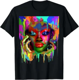 Cool African Woman Afro Color Painted Face T-Shirt