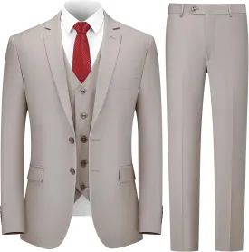 Cooper & Nelson 3 Piece Mens Suit Set, Slim Fit Suit for Men, Solid Jacket, Vest, Pants and Tie