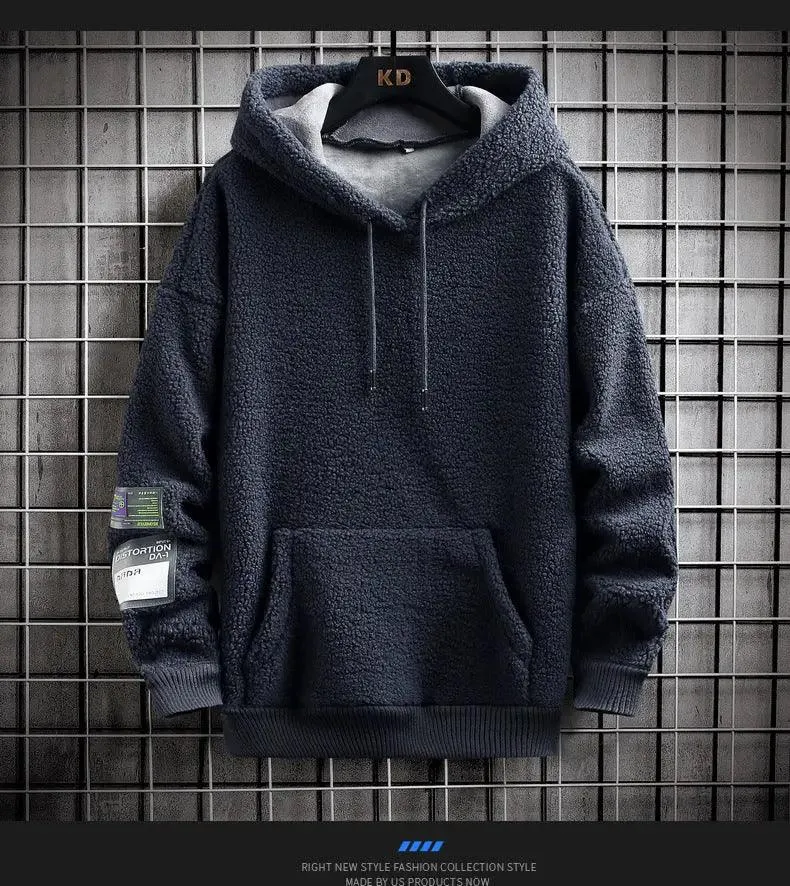 Cozy Sherpa Fleece Hoodie with Utility Patch Detail