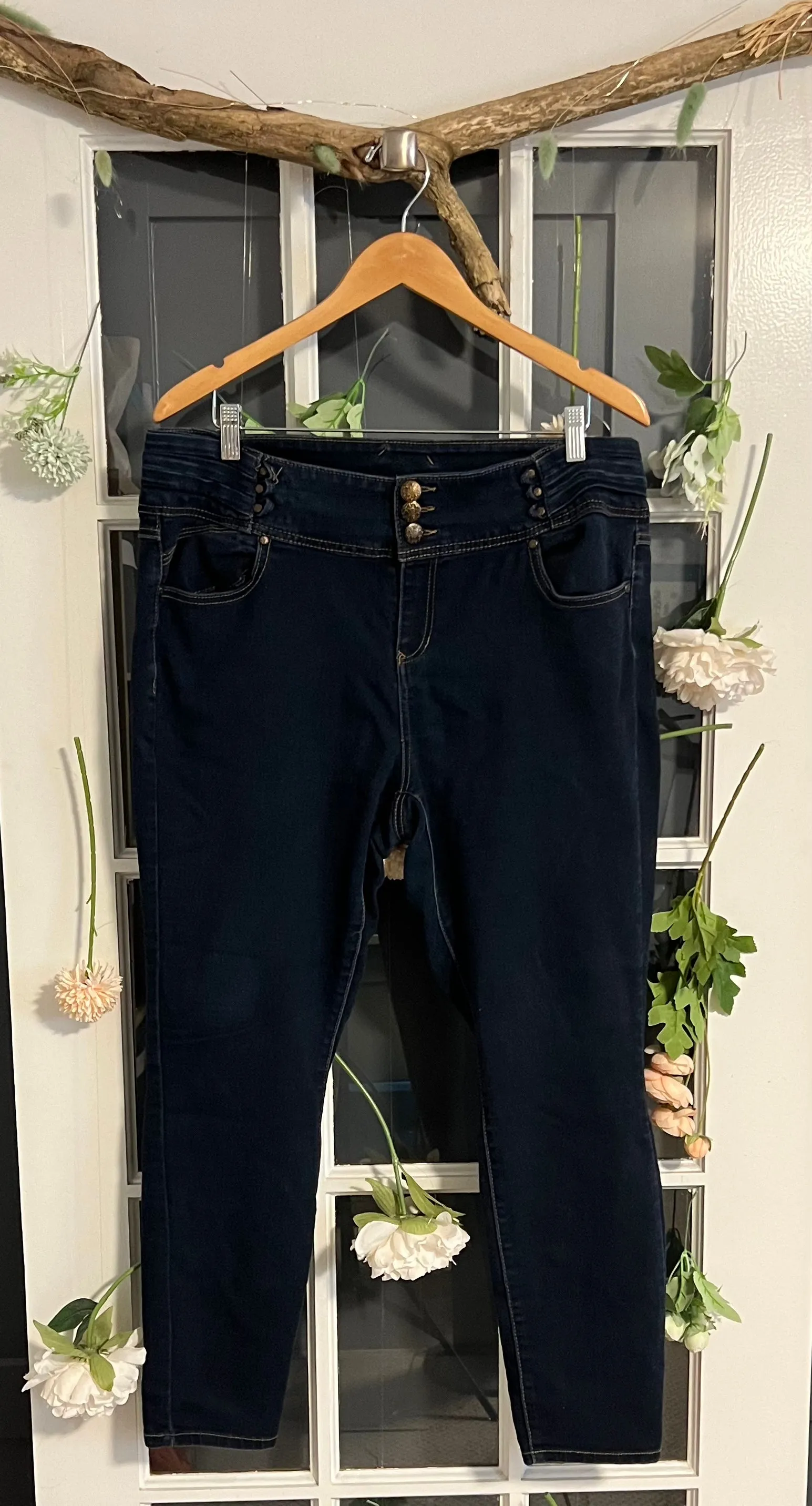 Dark Denim Triple Button-Fly and Zipper Jeans 18