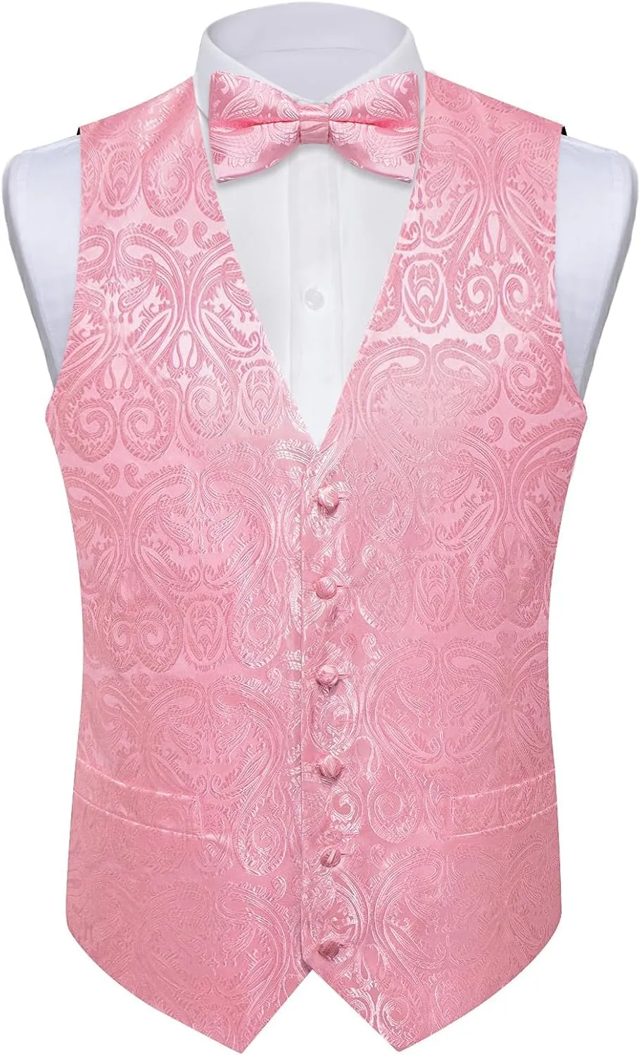 DiBanGu Silk Paisley Vest for Men Formal Suit Waistcoat and Bowtie Lapel Pin Set 7PCS Dress Vest for Suit or Tuxedo