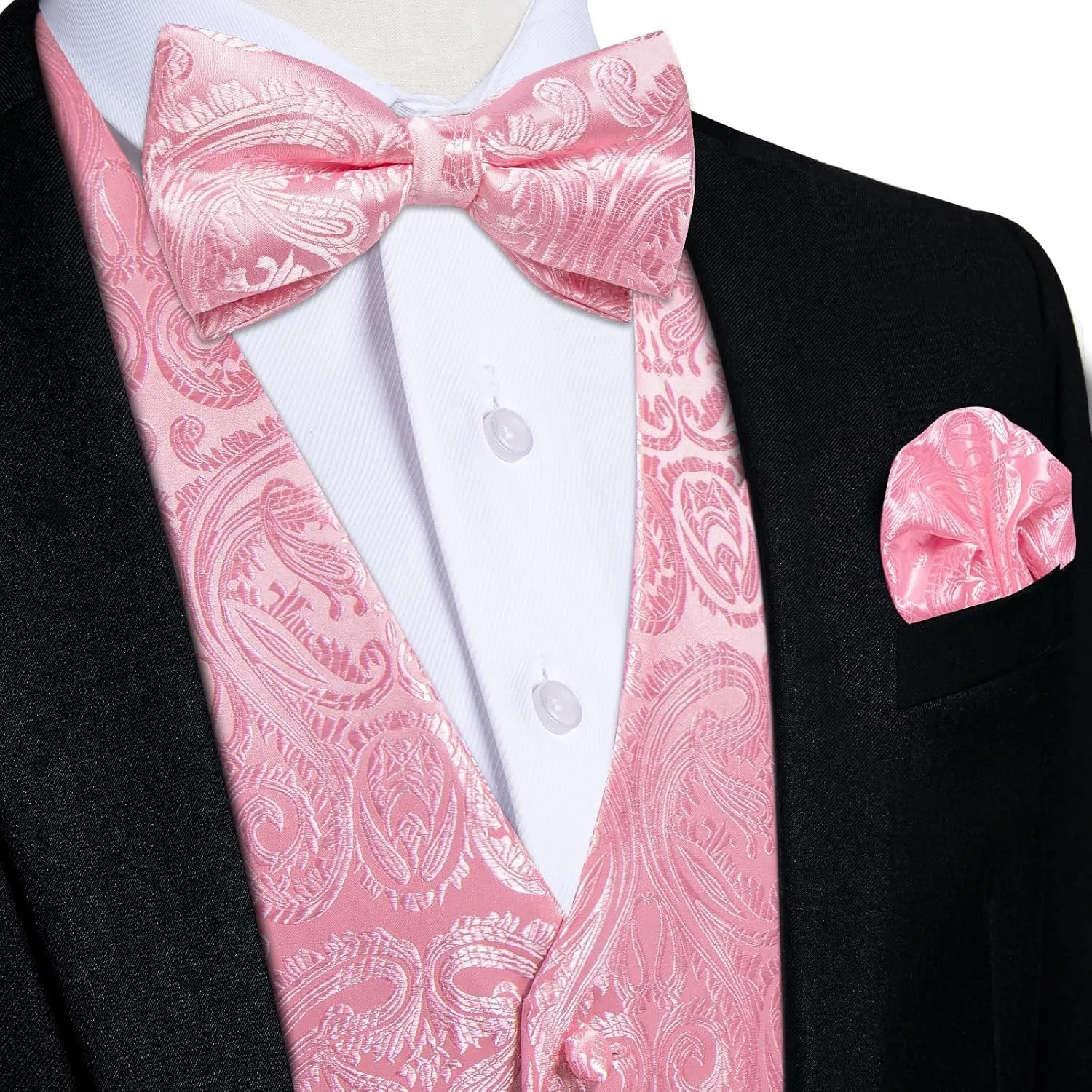 DiBanGu Silk Paisley Vest for Men Formal Suit Waistcoat and Bowtie Lapel Pin Set 7PCS Dress Vest for Suit or Tuxedo