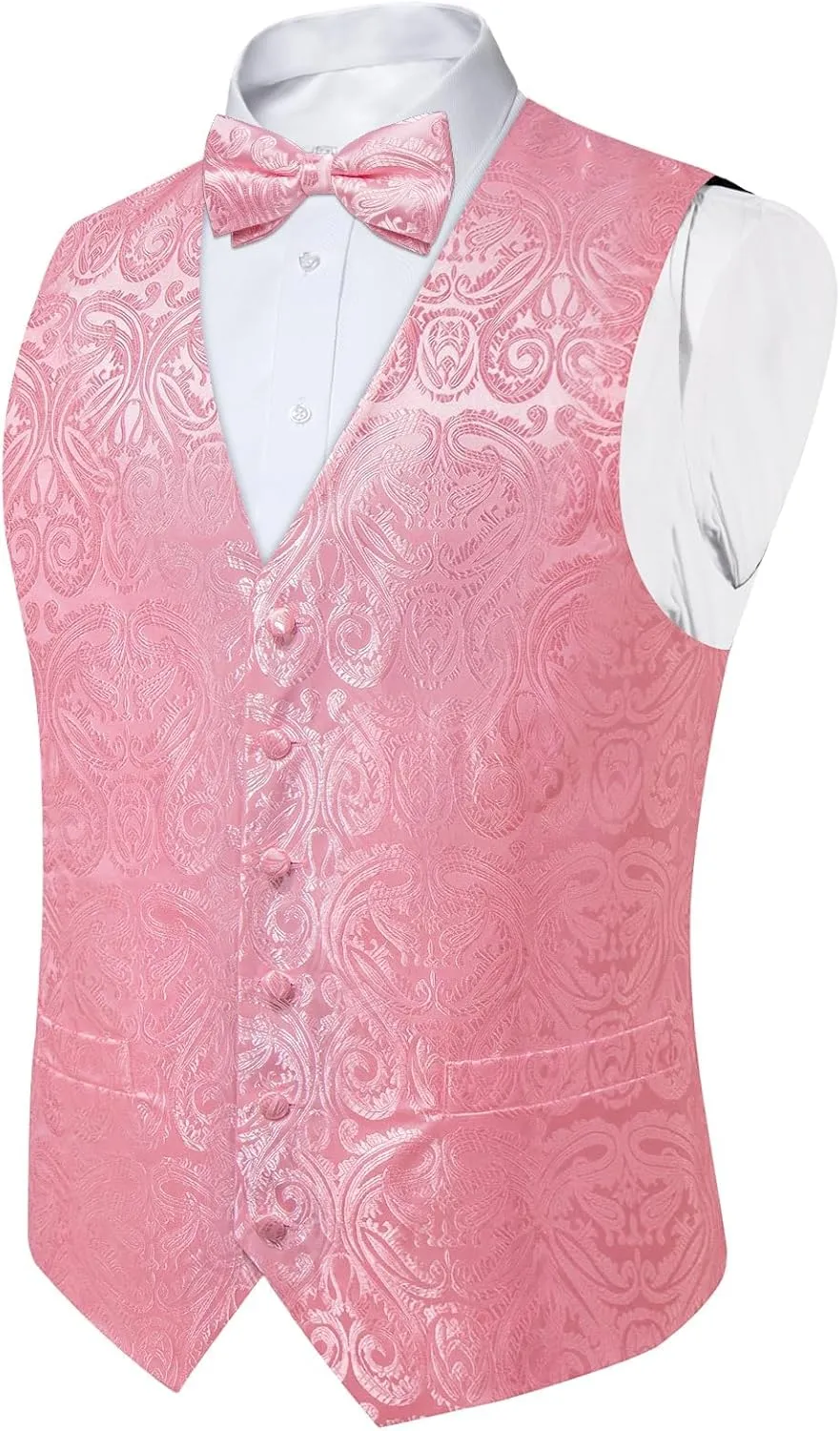 DiBanGu Silk Paisley Vest for Men Formal Suit Waistcoat and Bowtie Lapel Pin Set 7PCS Dress Vest for Suit or Tuxedo