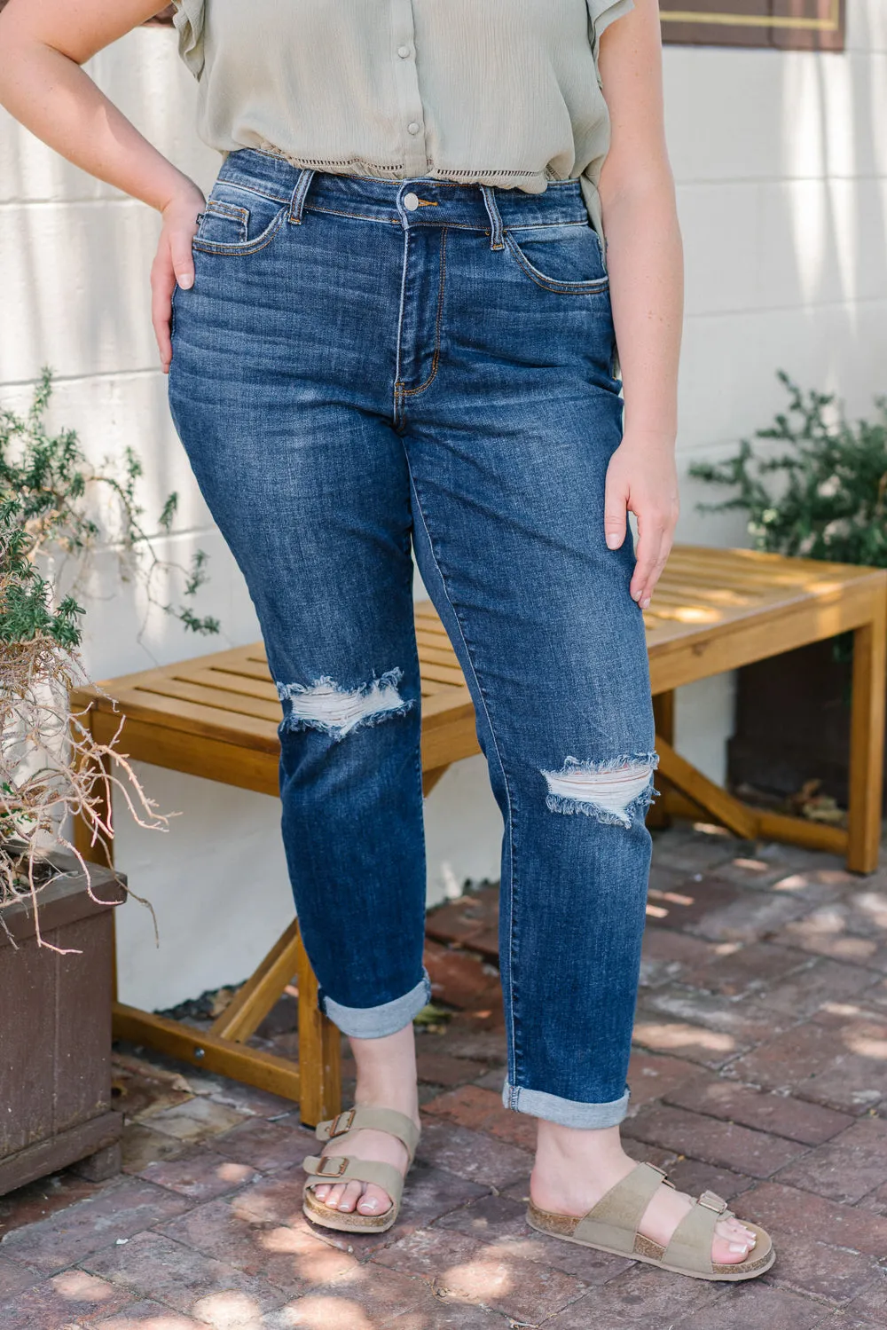 Erin Mid Rise Distressed Slim Jeans - PLUS
