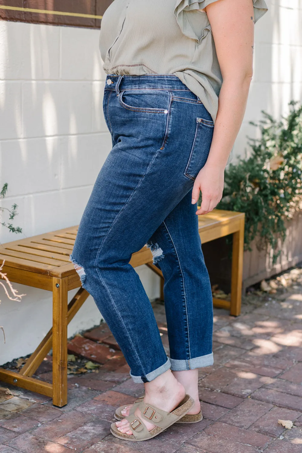 Erin Mid Rise Distressed Slim Jeans - PLUS