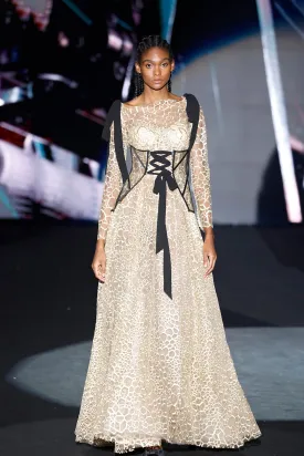 Floor-Length Dress with Honeycomb Patterned