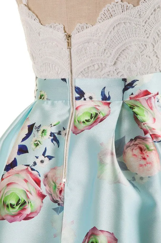 Floral Lace A-Line Skirt Mint Dress