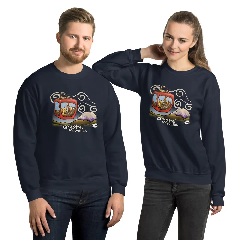 Gondola Fun at Crystal Mountain Unisex Navy Sweatshirt | Wearable Art by Seattle Mural Artist Ryan "Henry" Ward