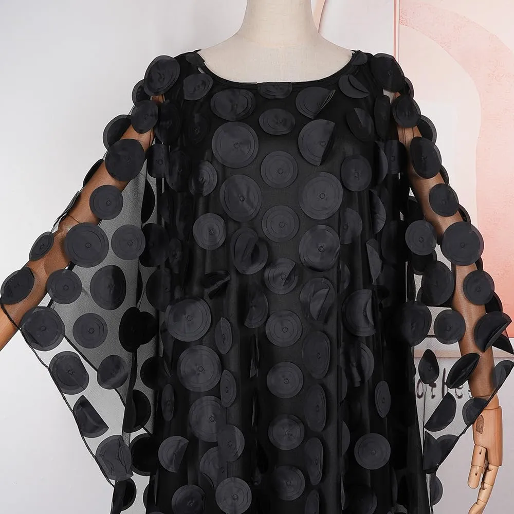 HD Afircan Women Applique Flower Dress Boat Neck Caftan Chiffon Gown One Size