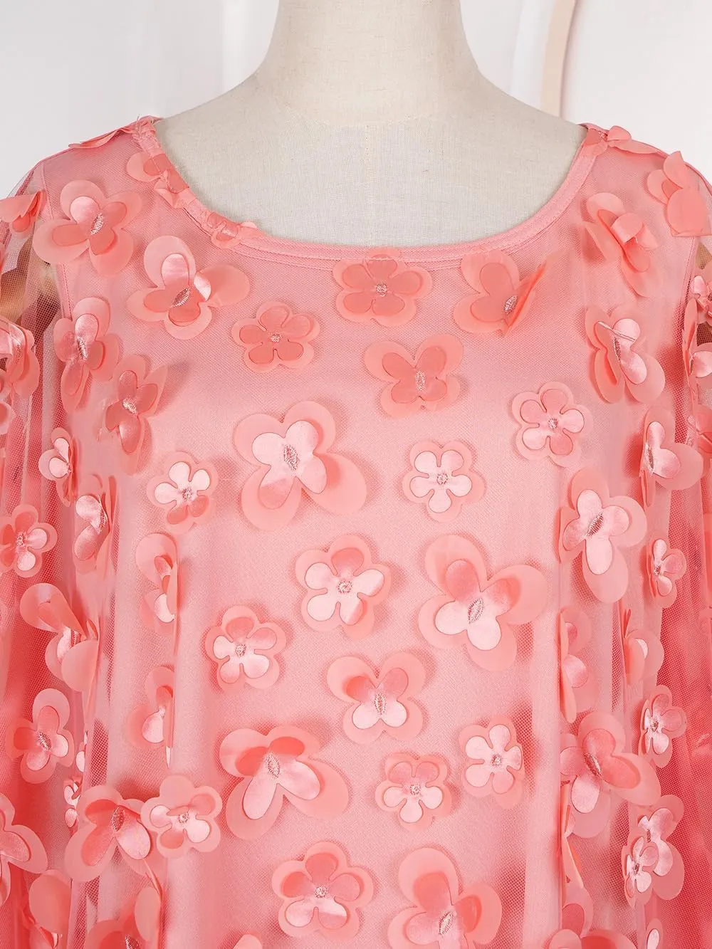 HD Afircan Women Applique Flower Dress Boat Neck Caftan Chiffon Gown One Size