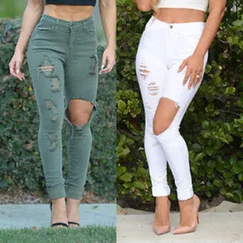 High Waist Destroyed Slim Jeans