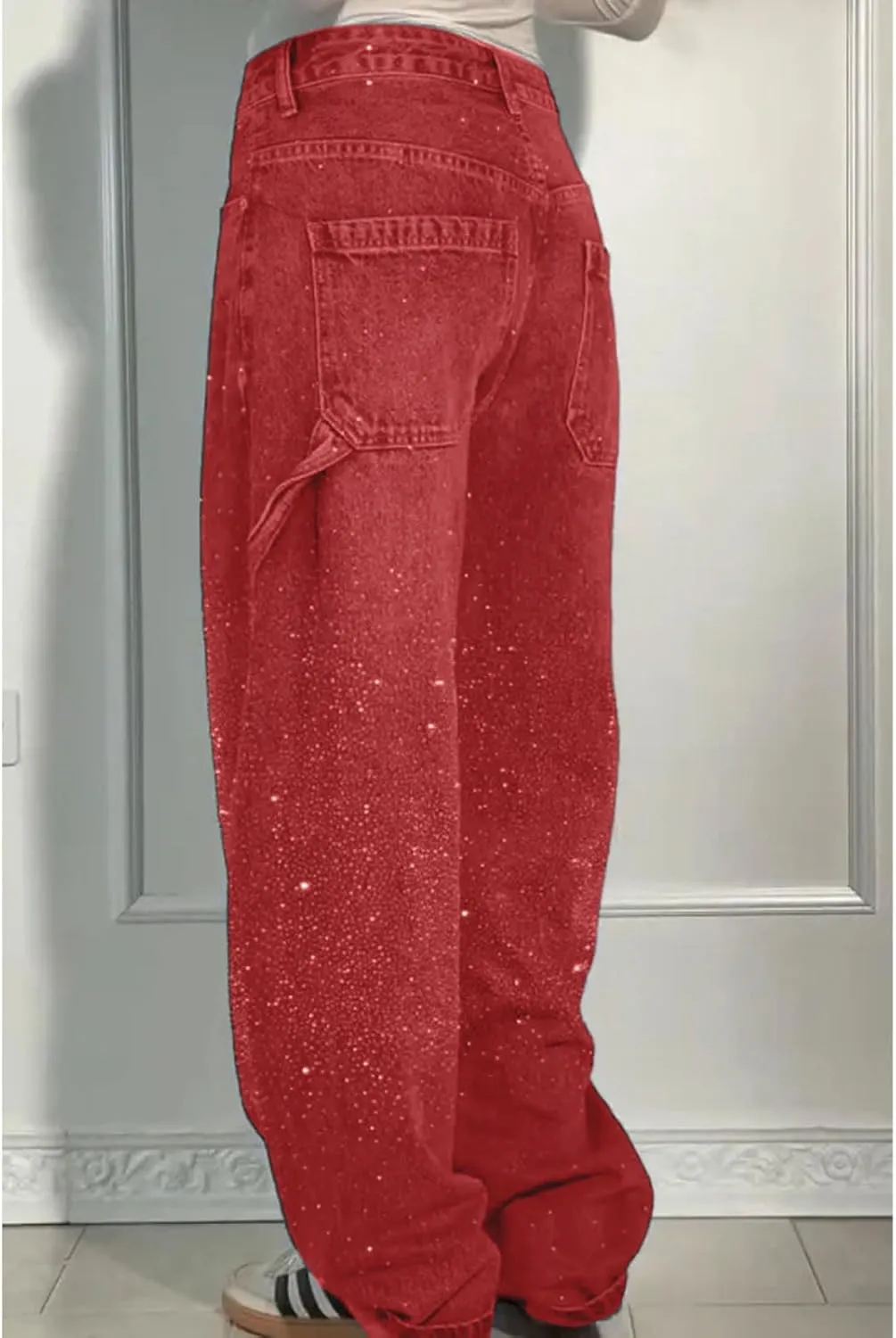High Waisted Baggy Jeans for Women Diamond Straight Loose Jeans Fashion Vintage Boyfriend Denim Pants
